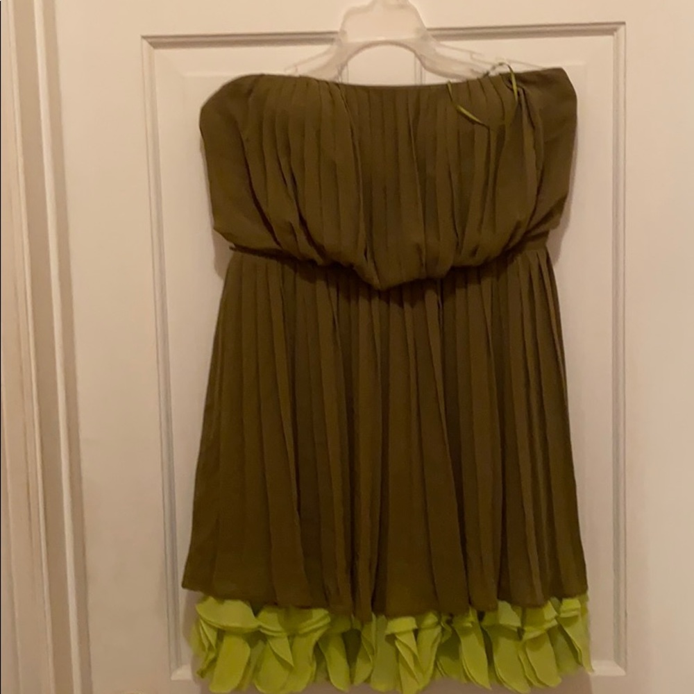 Two tone green strapless dress